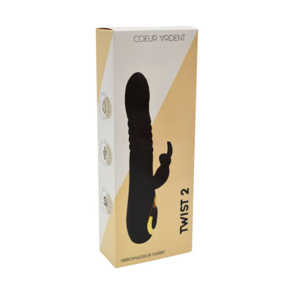 TWIST 2 Noir, Vibromasseur Rabbit "va-et-vient" USB en silicone médical, doté de 18 modes de stimulation 